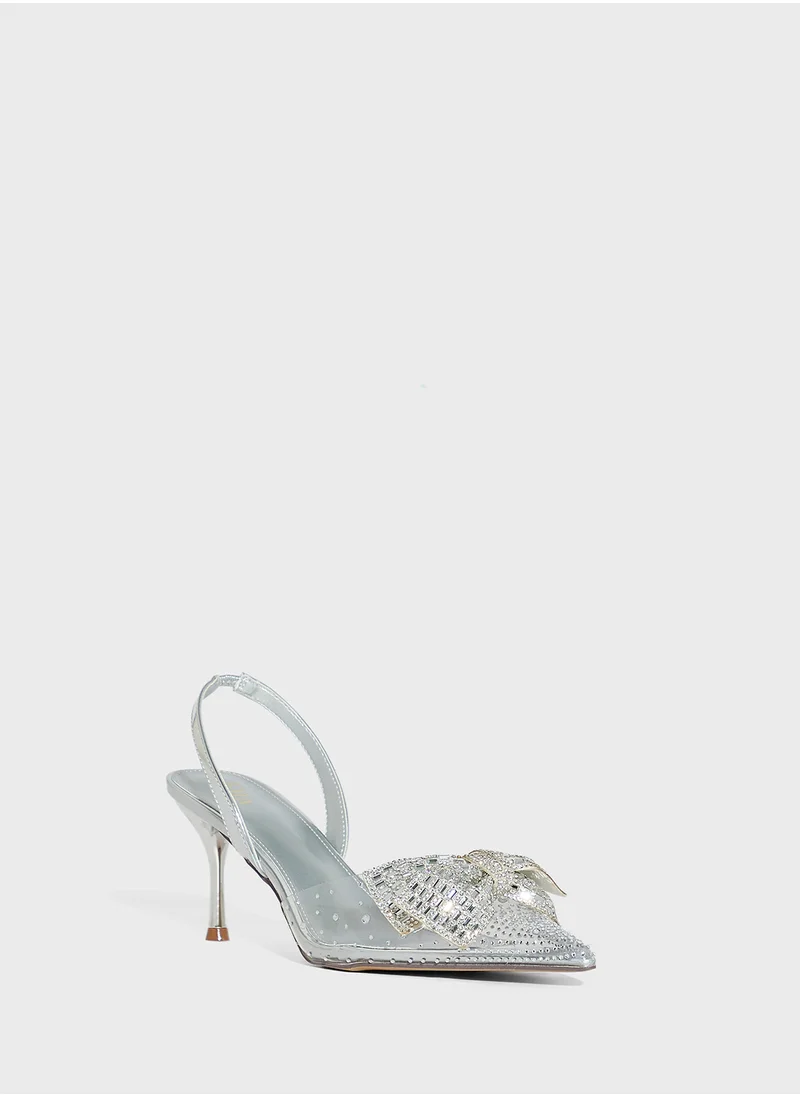 ايلا ليمتد اديشن Diamante Bow Pointy Backstrap Pump