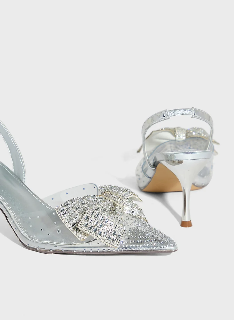 Ella Limited Edition Diamante Bow Pointy Backstrap Pump