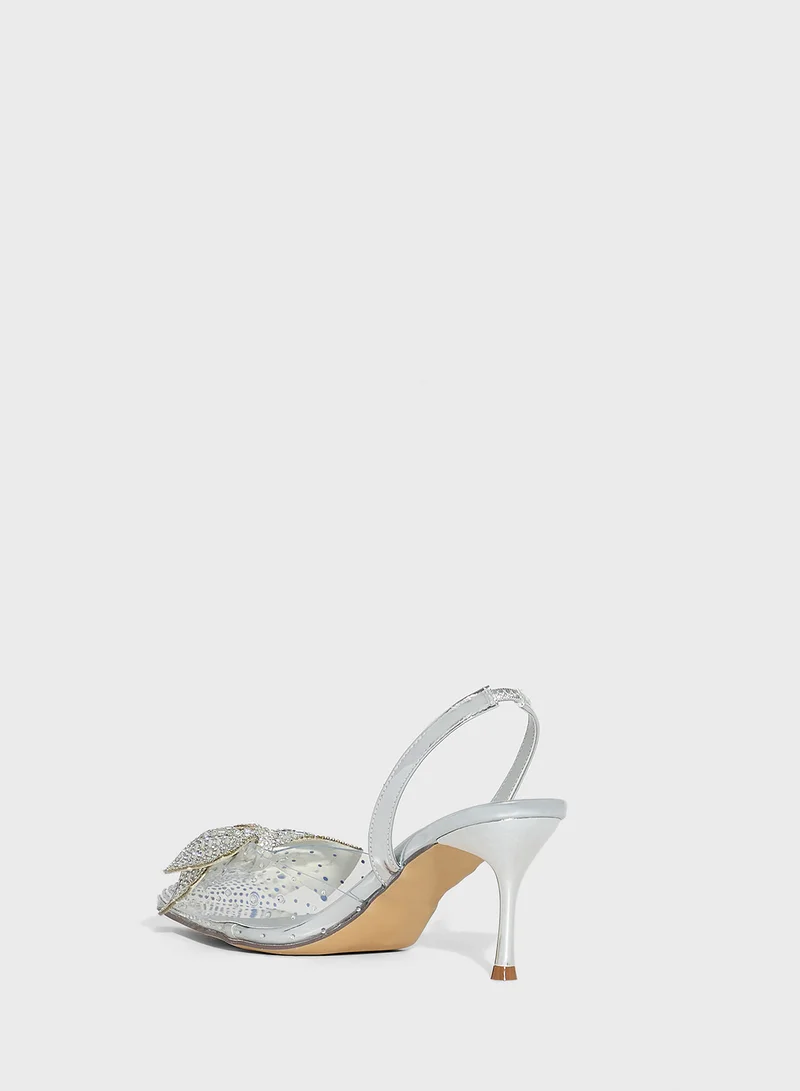 Ella Limited Edition Diamante Bow Pointy Backstrap Pump