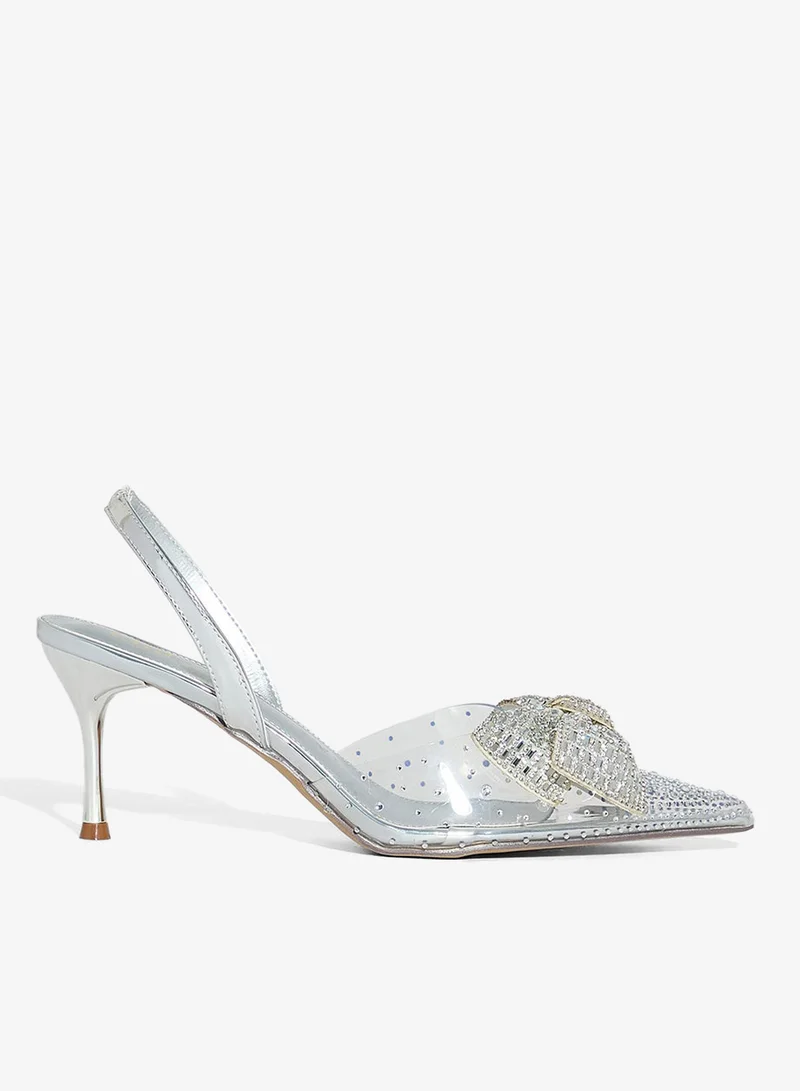 Diamante Bow Pointy Backstrap Pump