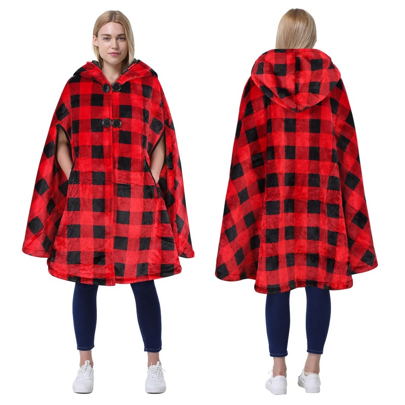 كاتالونيا للسيدات البونشو كيب شيربا فليو كلويك معطف snuggly مقنعين بطانية يمكن ارتداؤها عيد الميلاد هدية لها لها هدية لها