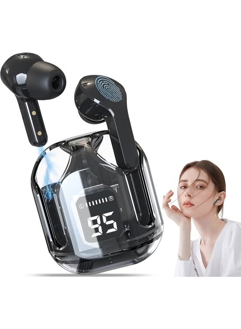 A16 Wireless & Wired Transparent Earbuds – Deep Bass, Stereo Sound, Bluetooth Headphones with Charging Case – (Black) - Image 2