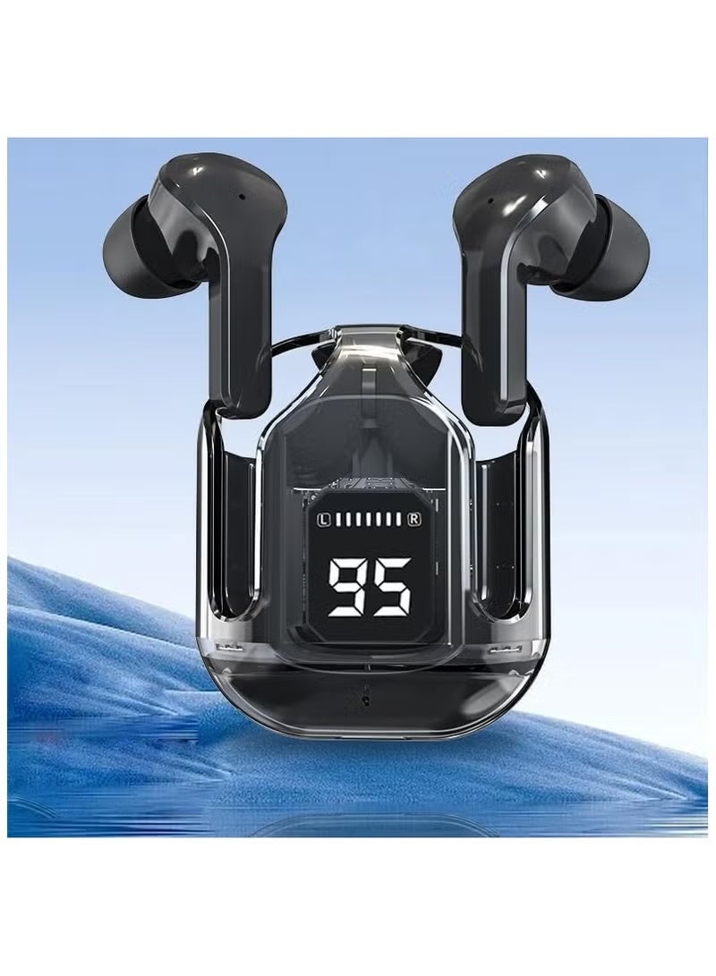A16 Wireless & Wired Transparent Earbuds – Deep Bass, Stereo Sound, Bluetooth Headphones with Charging Case – (Black) - Image 1