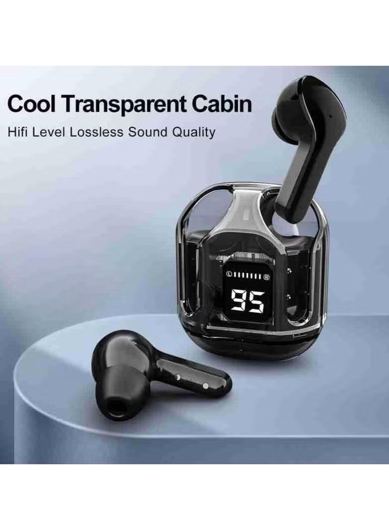 A16 Wireless & Wired Transparent Earbuds – Deep Bass, Stereo Sound, Bluetooth Headphones with Charging Case – (Black) - Image 4