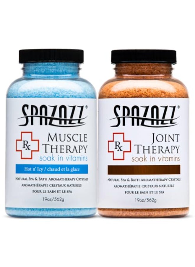 Spazazz Aromatherapy Spa and Bath Salts Crystals RX Therapy Collection 2 Pack Bundle One 19 Oz Jar Each Spazazz Muscle Therapy and Joint Therapy Dead Sea Bath Salt Crystals - Image 1