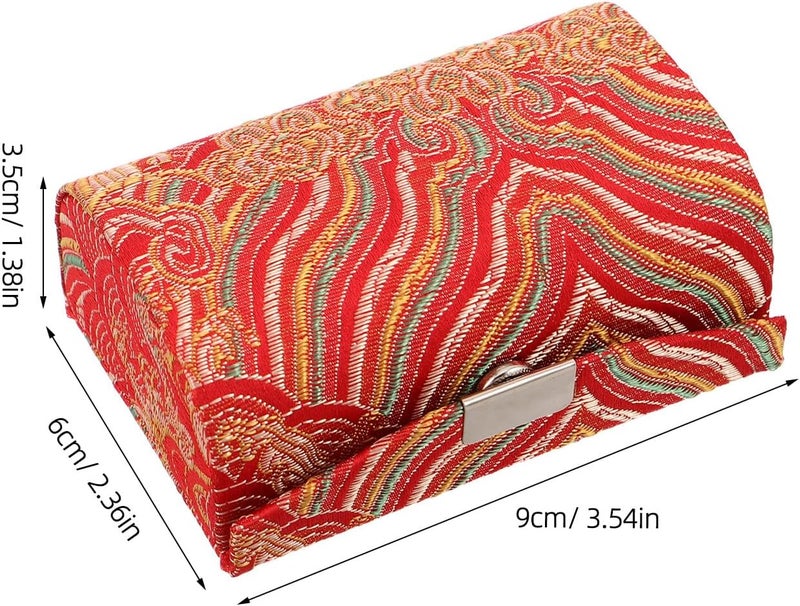 Asian Lipstick Case: Lip Gloss/Balm Holder Organizer - Travel Size Chinese Style Coin Purse/Trinket Keepsake Case with Built-in Mirror for Cosmetic, Red - Image 2
