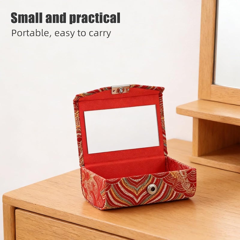 Asian Lipstick Case: Lip Gloss/Balm Holder Organizer - Travel Size Chinese Style Coin Purse/Trinket Keepsake Case with Built-in Mirror for Cosmetic, Red - Image 4