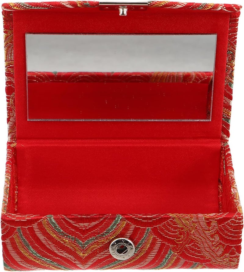 Asian Lipstick Case: Lip Gloss/Balm Holder Organizer - Travel Size Chinese Style Coin Purse/Trinket Keepsake Case with Built-in Mirror for Cosmetic, Red - Image 1