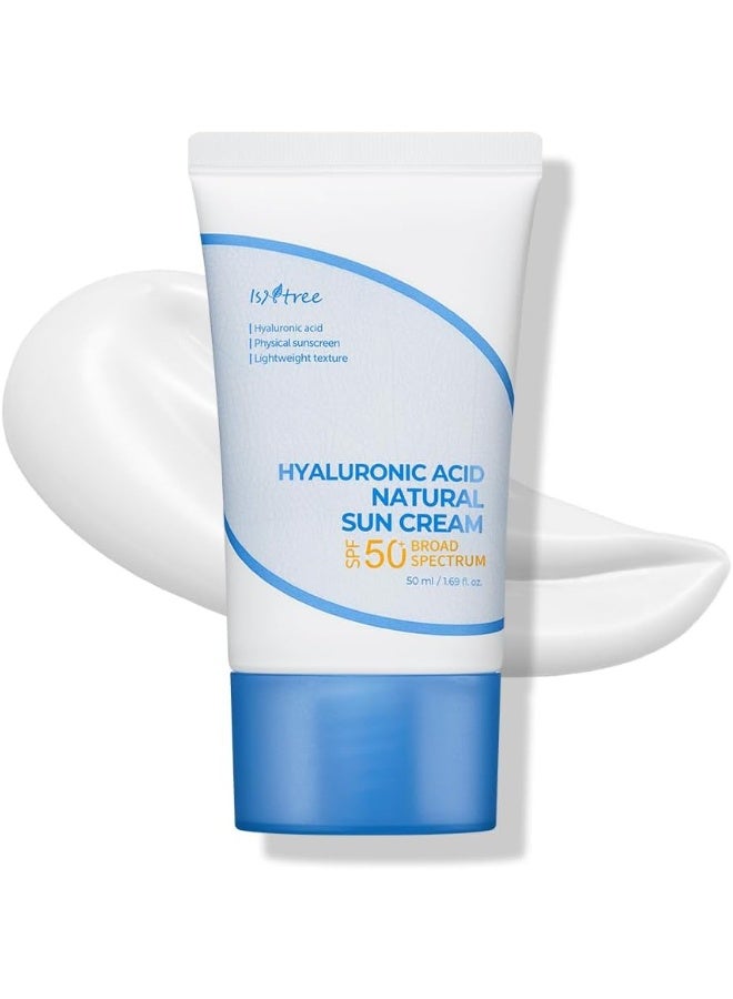 ISNTREE Hyaluronic Acid Natural Suncream 50ml, 1.69 fl oz | SPF 50 | Korean Skincare | Moisturizing | No White Cast | Korean Sunscreen | Broad Spectrum | Mild Formula - Image 1