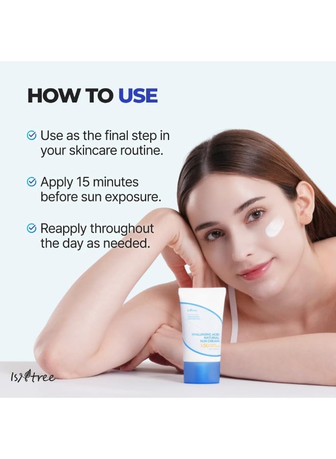 ISNTREE Hyaluronic Acid Natural Suncream 50ml, 1.69 fl oz | SPF 50 | Korean Skincare | Moisturizing | No White Cast | Korean Sunscreen | Broad Spectrum | Mild Formula - Image 4