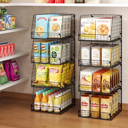 Jakyitvi 4 Pack XXL Stackable Wire Storage Basket, Extra Large Capacity Pantry Organizer and Storage, Muti-Purpose for Fruit Vegetable Basket & Toy Bin & Snack Organizer - Image 4