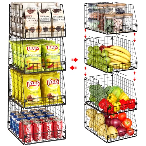Jakyitvi 4 Pack XXL Stackable Wire Storage Basket, Extra Large Capacity Pantry Organizer and Storage, Muti-Purpose for Fruit Vegetable Basket & Toy Bin & Snack Organizer - Image 1