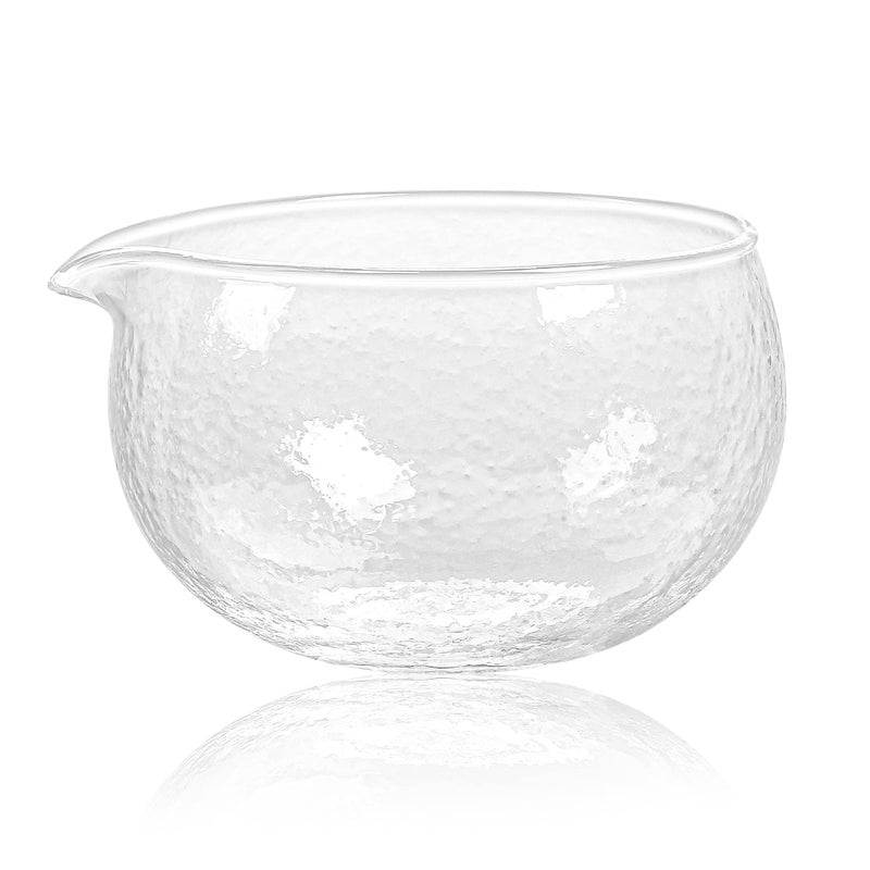 Textured Glass Matcha Bowl With Pouring Spout  Handmade Japanese Style Matcha Green Tea Ceremony Chawan 400ml 135 oz Big Glass Salad Porridge Juice Bowl Cup