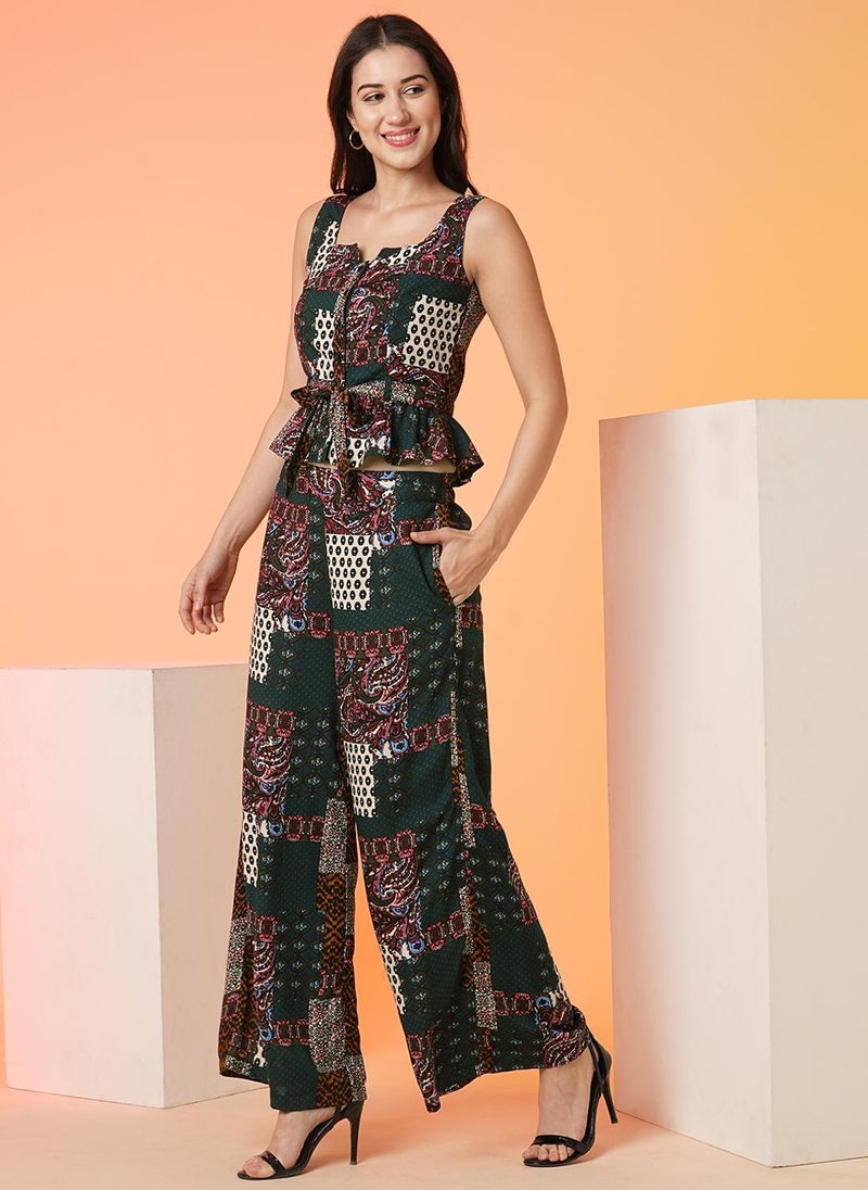 Globus Women's Green Casual Co-Ords with Square Neck Top and Ethnic Motif Print - Image 3