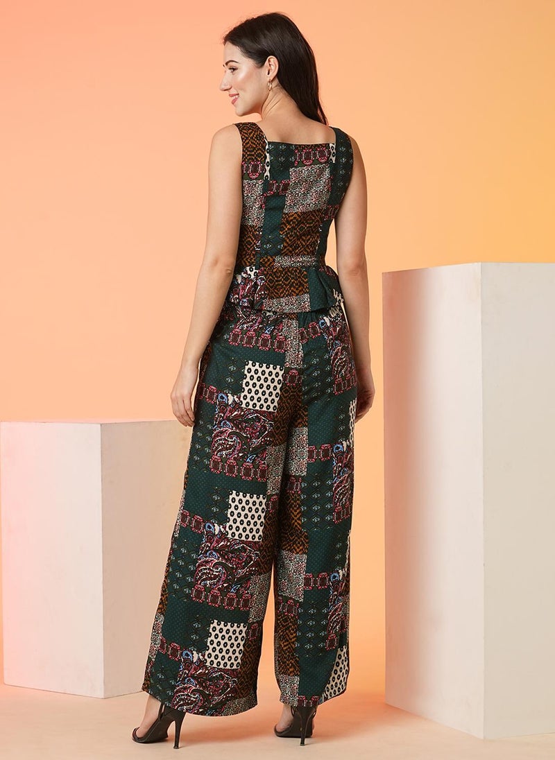 Globus Women's Green Casual Co-Ords with Square Neck Top and Ethnic Motif Print - Image 4