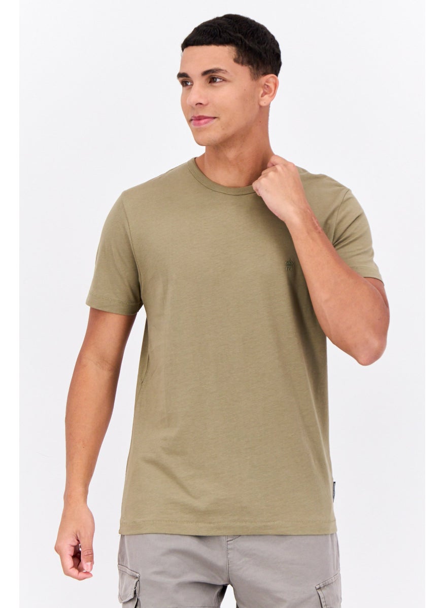 French Connection Men Crew Neck Short Sleeve Brand Logo T-Shirt, Olive  - Image 1