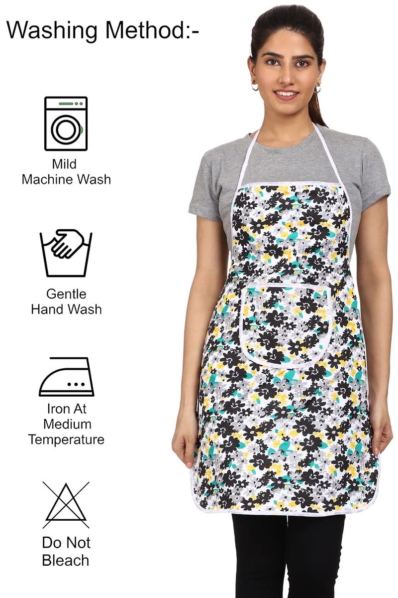 JMi Cotton Floral Print Fabric Waterproof Apron with Long Ties and Multipurpose Front Large Pocket For Cooking Dusting Home Kitchen Restaurant for Men & Women Unisex Apron. Pack of 2 (Multicolor) - Image 3