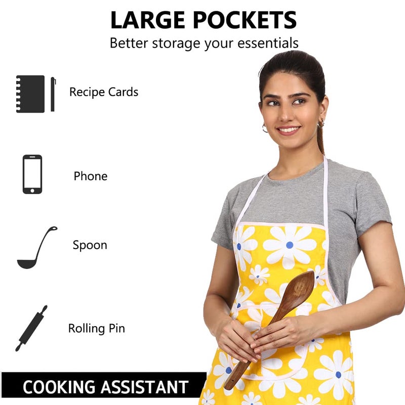 JMi Cotton Floral Print Fabric Waterproof Apron with Long Ties and Multipurpose Front Large Pocket For Cooking Dusting Home Kitchen Restaurant for Men & Women Unisex Apron. Pack of 2 (Multicolor) - Image 2