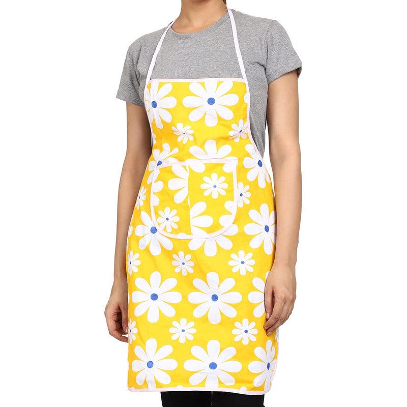 JMi Cotton Floral Print Fabric Waterproof Apron with Long Ties and Multipurpose Front Large Pocket For Cooking Dusting Home Kitchen Restaurant for Men & Women Unisex Apron. Pack of 2 (Multicolor) - Image 4