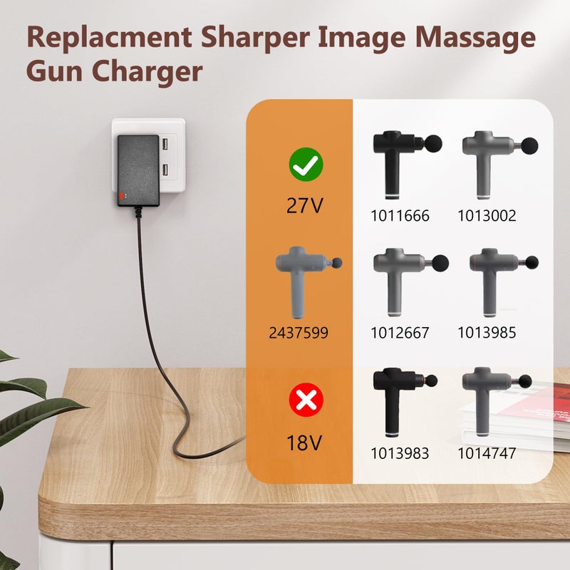 GnoTis UL Listed 27V Charger for Sharper Image Massage Gun Charger for Sharper Image Massager Power Cord 1011666 2437599 1013002 1012667 1013985 1013983 1014747(NOT 18V), Deep Tissue Massage Guns AC Adapter - Image 2