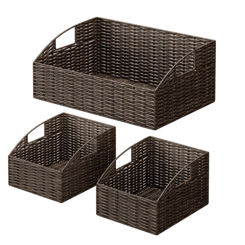 Ollieroo Rattan Storage Baskets Handwoven Wicker Storage Bins with Builtin Handles Storage Container Baskets for Shelves Bedroom Bathroom Laundry Room or KitchenBrown
