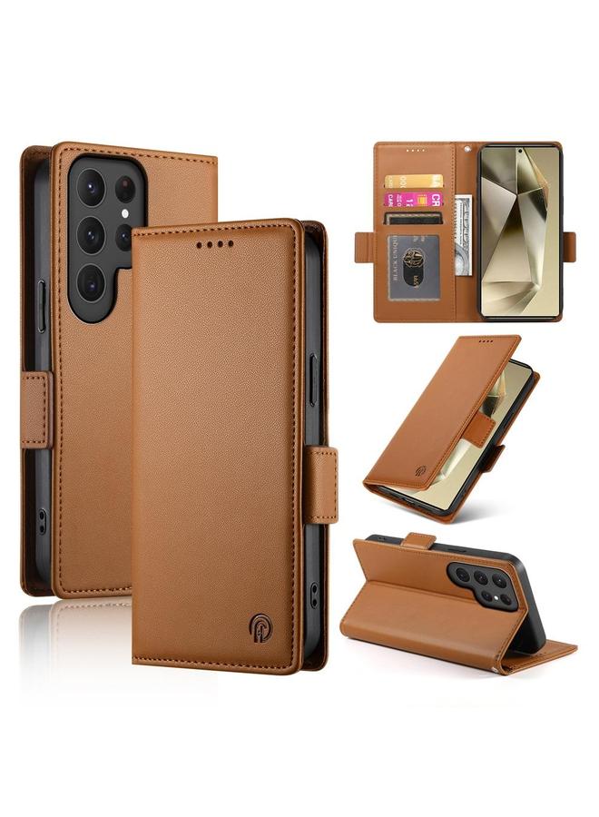 S-TOP Case For Samsung Galaxy S25 Ultra 5G Side Buckle Magnetic Frosted Leather Phone Case - Image 1