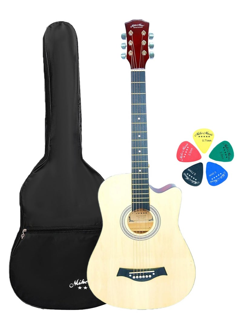 Mike Music 38 Inch Acoustic Guitar for Beginner Adult Teen, Full Size Guitar Acoustic 6-Strings Acoustic Guitar Set With Accessories Gig Bag, Picks, Right Hand, Glossy Natural  - Image 1