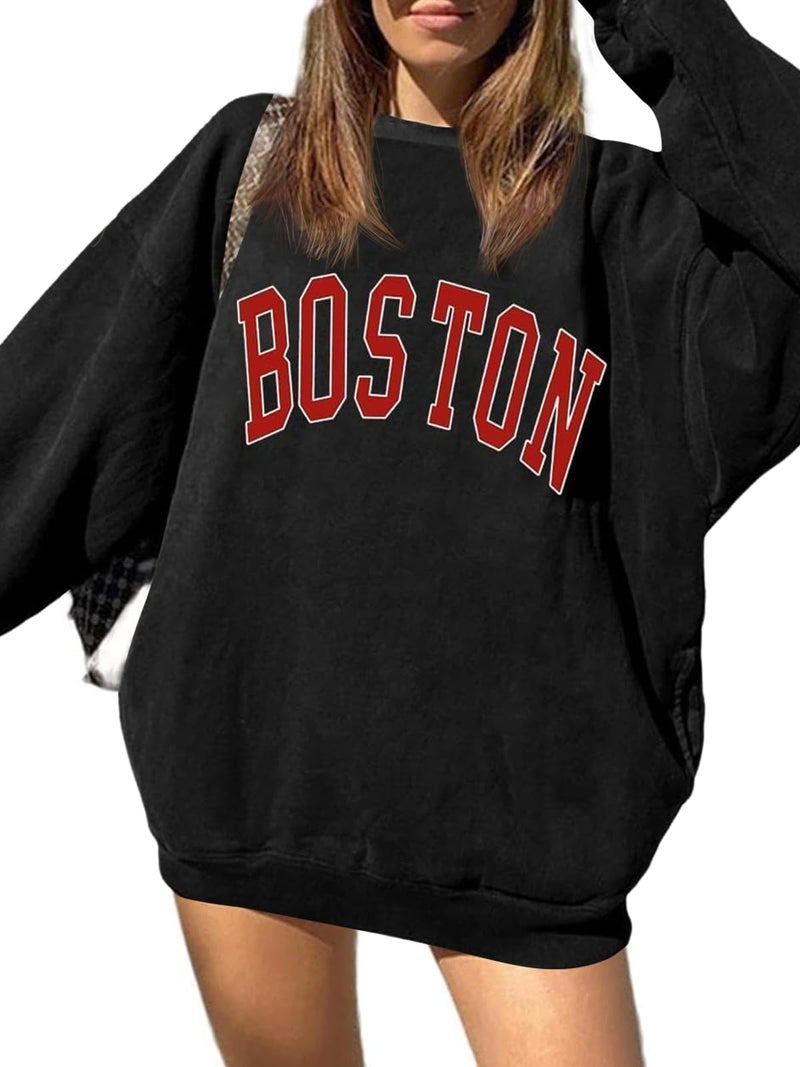 Langwyqu Women's Oversized Sweatshirt Boston Long Sleeve Casual Loose Pullover Tops - Image 2