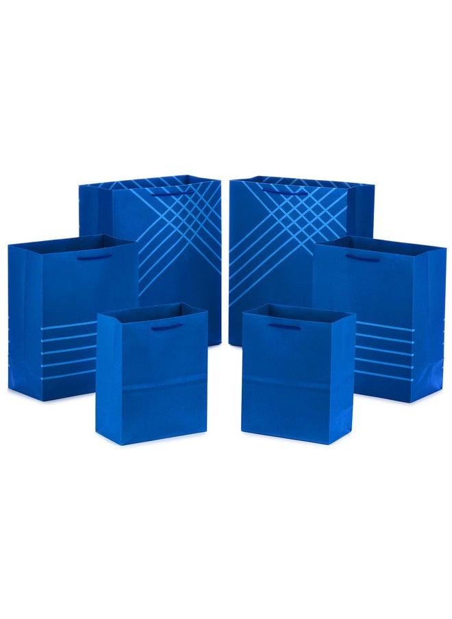 Hallmark Blue Gift Bags In Assorted Sizes (Pack Of 6 2 Medium 9" 2 Large 11" 2 Extra Large 14") For Birthdays Graduations Fathers Day Baby Showers Bridal Showers Weddings Groomsmen Gifts  - Image 1