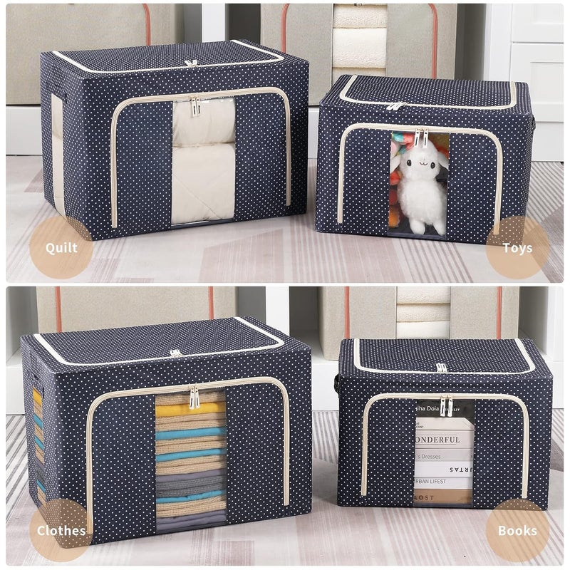 DYWMM 3 Pack Clothes Storage Organizer Bins Containers Stackable Metal Frame Storage Bins Foldable Oxford Cloth Box for Clothing Storage with Clear Window Reinforced Handles Rectangular - Image 5