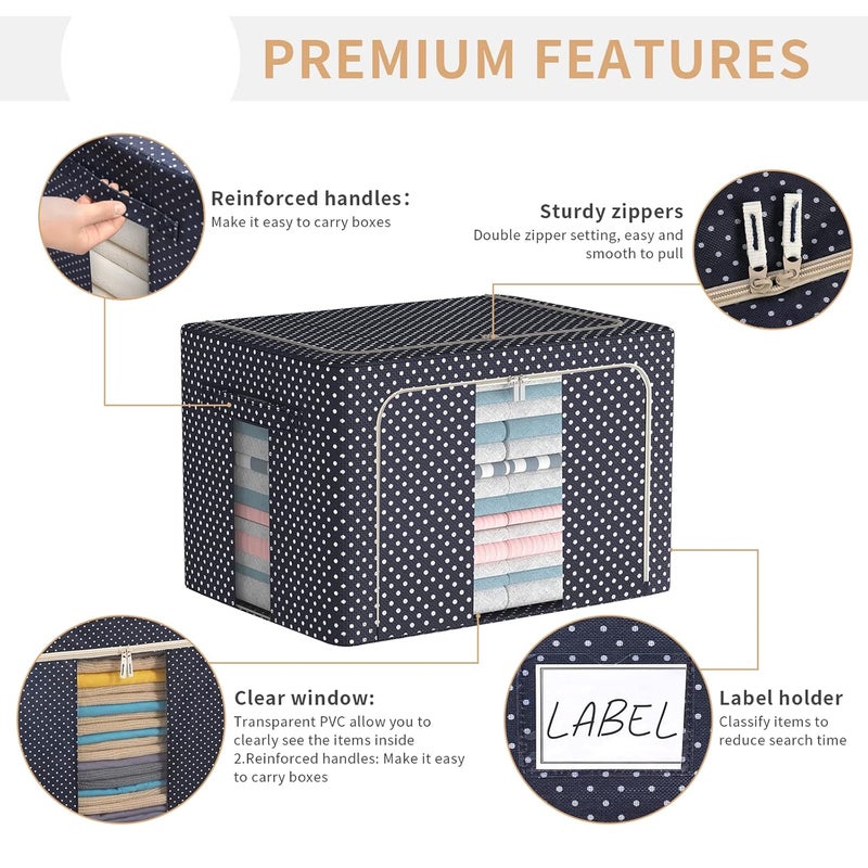 DYWMM 3 Pack Clothes Storage Organizer Bins Containers Stackable Metal Frame Storage Bins Foldable Oxford Cloth Box for Clothing Storage with Clear Window Reinforced Handles Rectangular - Image 4