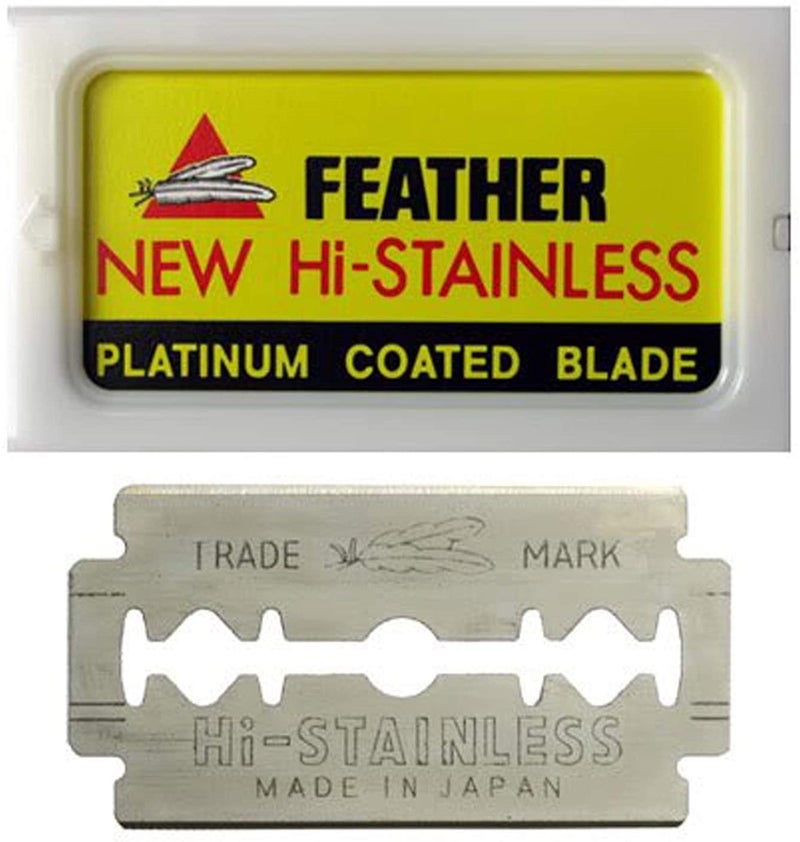 Feather Double Edge Safety Razor Blades - (50 Count) - Platinum Coated Hi-Stainless Steel Razor Blades - Fits Most Safety Razors - Super Sharp for Close Shaves - Made in Japan - Image 1