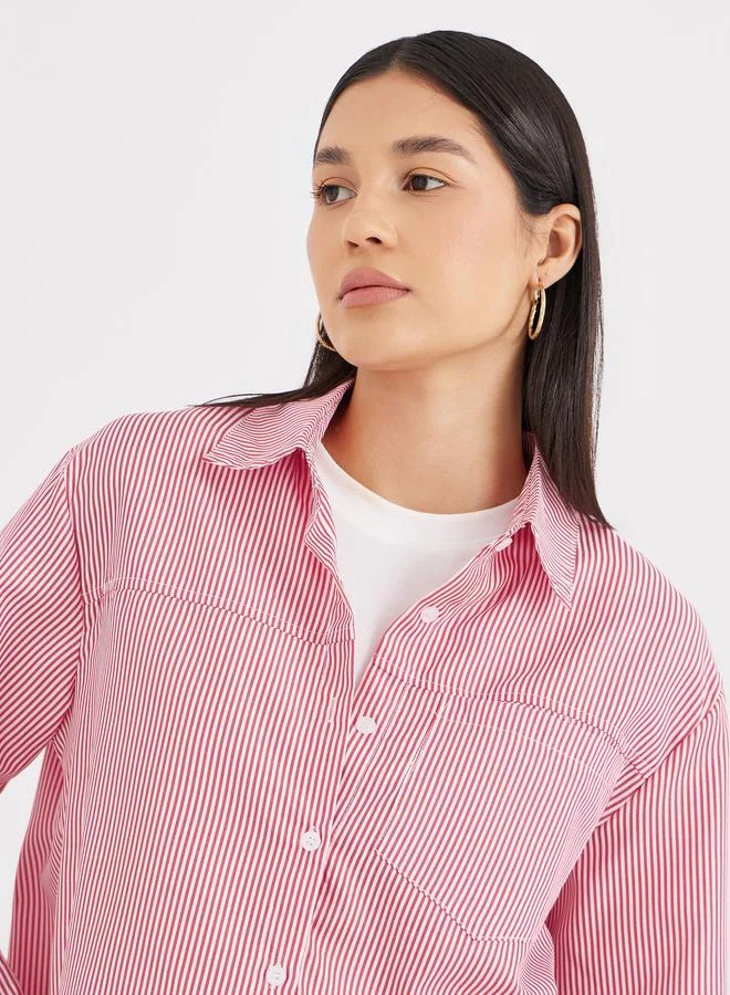 Styli Styli Women Red Striped High-Low Hem Shirt