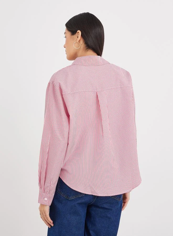 Styli Styli Women Red Striped High-Low Hem Shirt
