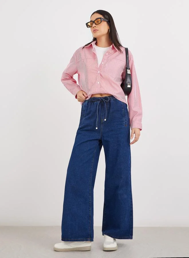Styli Styli Women Red Striped High-Low Hem Shirt