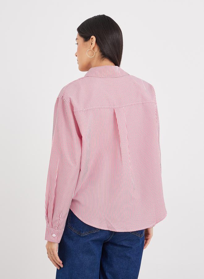 Styli Women Red Striped High-Low Hem Shirt - Image 5