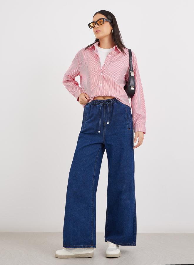 Styli Women Red Striped High-Low Hem Shirt - Image 3