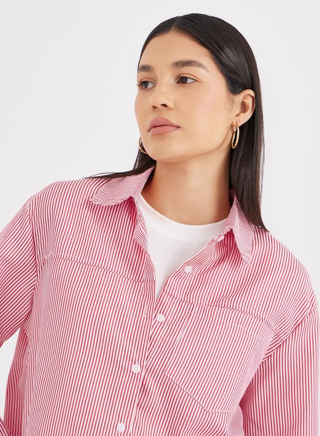 Styli Women Red Striped High-Low Hem Shirt - Image 4
