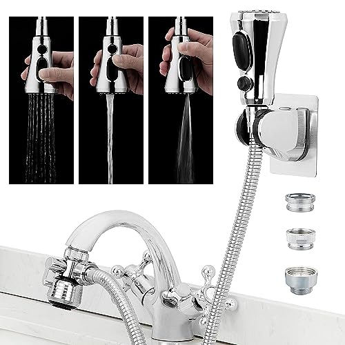 CECEFIN Kitchen Faucet Hose Attachment, Sink Sprayer Replacement Head with 4.9 Ft Stainless Steel Hose, Water Saving Aerator with 3-Way Diverter Valve for Hair Washing Laundry Room and Pet Shower - Image 1