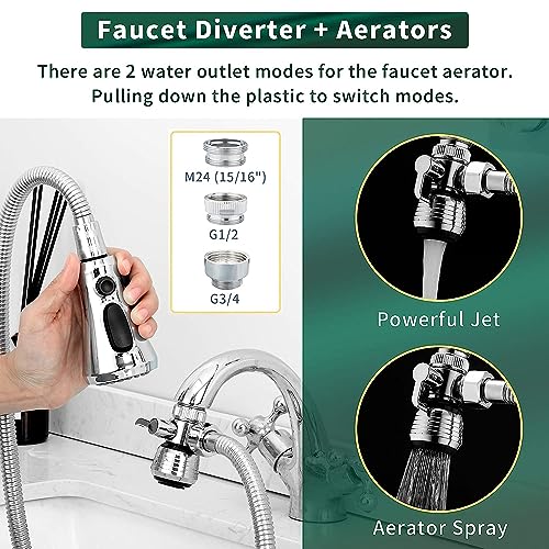 CECEFIN Kitchen Faucet Hose Attachment, Sink Sprayer Replacement Head with 4.9 Ft Stainless Steel Hose, Water Saving Aerator with 3-Way Diverter Valve for Hair Washing Laundry Room and Pet Shower - Image 2