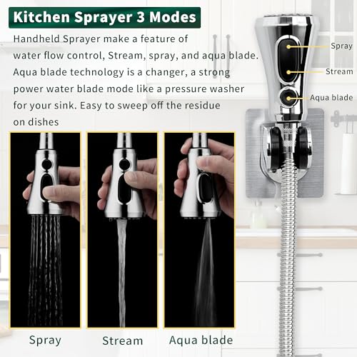 CECEFIN Kitchen Faucet Hose Attachment, Sink Sprayer Replacement Head with 4.9 Ft Stainless Steel Hose, Water Saving Aerator with 3-Way Diverter Valve for Hair Washing Laundry Room and Pet Shower - Image 3
