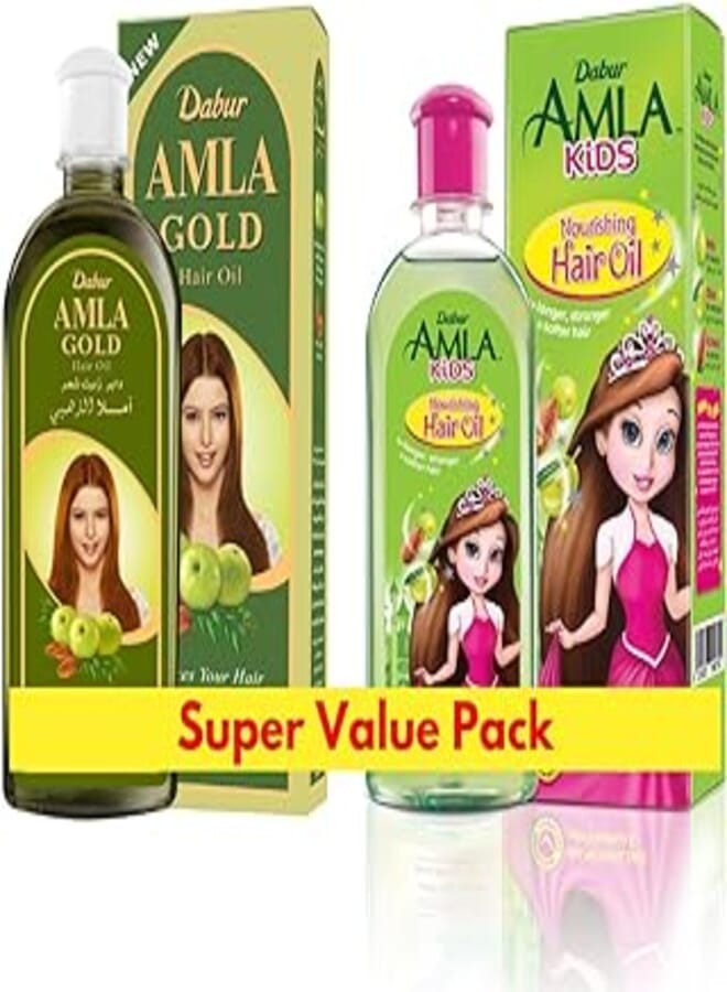 Dabur Amla Gold Hair Oil + Dabur Amla Kids Hair Oil Value Pack | Long, Strong & Soft Hair for You & Your Princess - 2 x 270 ml