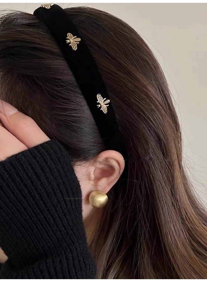 TERSE Black Velvet Headband For Women White Pearl Head Band Cute Designer Headband Fashion Hair Accessories Vintage Women Holiday Headbands Elastic Hair Bands For Women'S Hair - Image 1