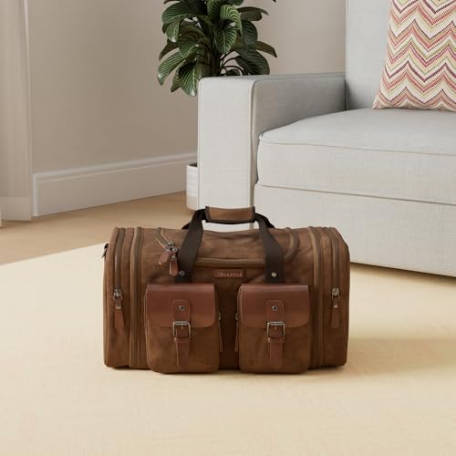Wildroad Waxed Canvas Duffle Bag - 60L Waterproof Genuine Leather Weekender Overnight Travel Hand Bag - Image 2