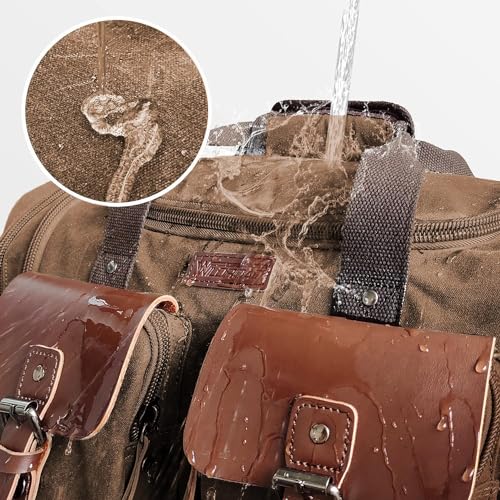 Wildroad Waxed Canvas Duffle Bag - 60L Waterproof Genuine Leather Weekender Overnight Travel Hand Bag - Image 4