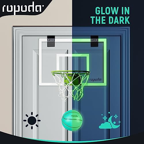 ROPODA حلقة كرة السلة المصغرة من روبودا - تتوهج في الظلام، حلقة كرة السلة فوق الباب داخل المنزل، لوحات كرة السلة الداخلية للمراهقين والبالغين، حلقة مصغرة للأطفال مع 4 كرات ومضخة - Image 2