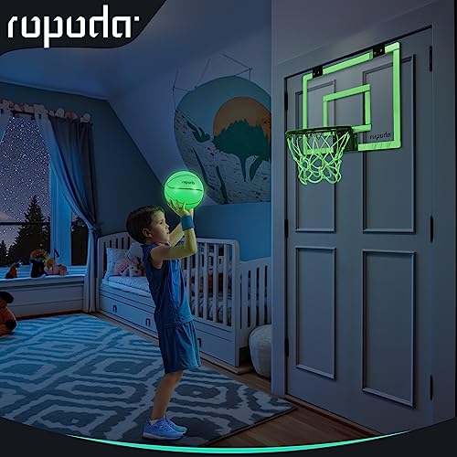 ROPODA حلقة كرة السلة المصغرة من روبودا - تتوهج في الظلام، حلقة كرة السلة فوق الباب داخل المنزل، لوحات كرة السلة الداخلية للمراهقين والبالغين، حلقة مصغرة للأطفال مع 4 كرات ومضخة - Image 3