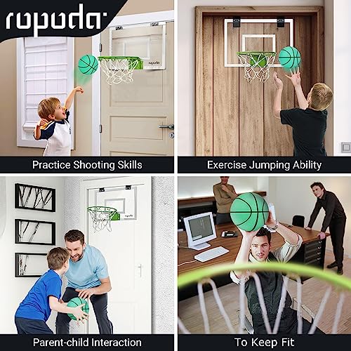 ROPODA حلقة كرة السلة المصغرة من روبودا - تتوهج في الظلام، حلقة كرة السلة فوق الباب داخل المنزل، لوحات كرة السلة الداخلية للمراهقين والبالغين، حلقة مصغرة للأطفال مع 4 كرات ومضخة - Image 4