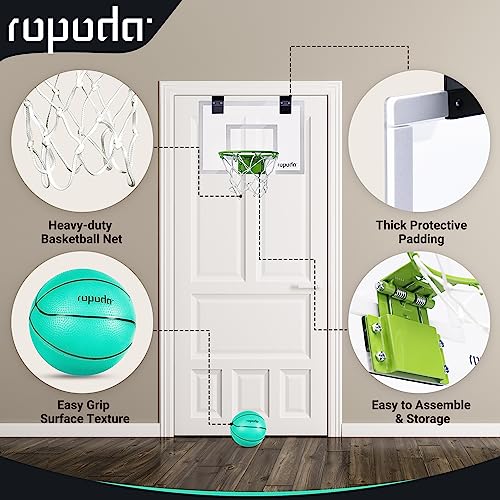 ROPODA حلقة كرة السلة المصغرة من روبودا - تتوهج في الظلام، حلقة كرة السلة فوق الباب داخل المنزل، لوحات كرة السلة الداخلية للمراهقين والبالغين، حلقة مصغرة للأطفال مع 4 كرات ومضخة - Image 5