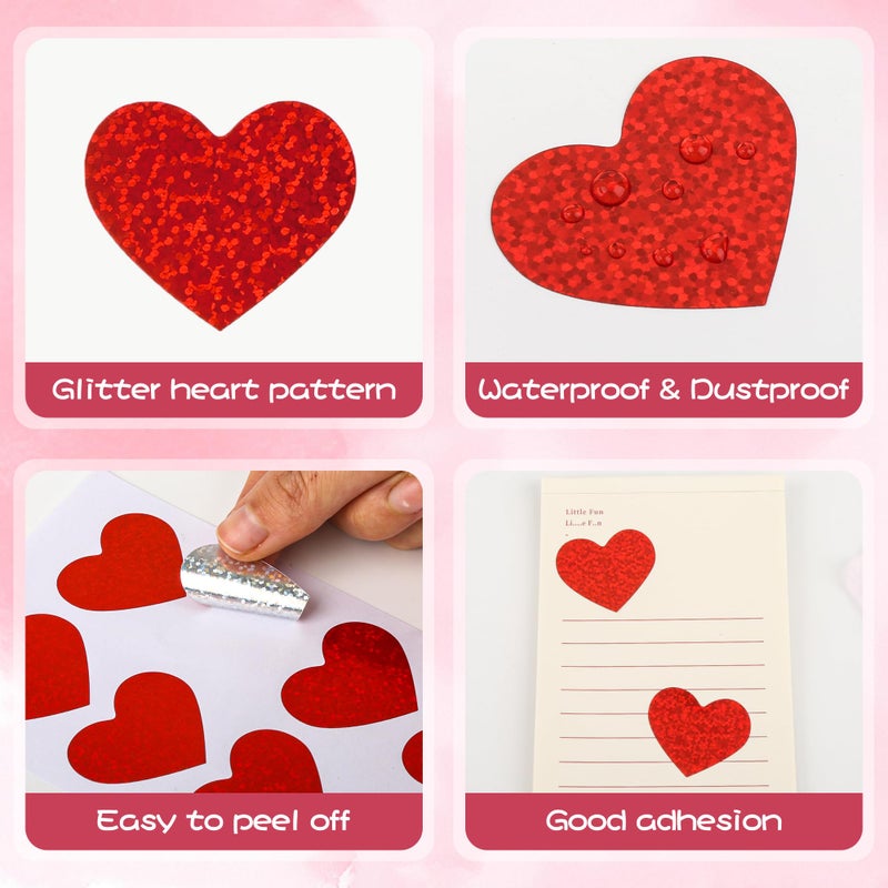 PureGuard Heart Stickers, PureGuard 240 PCS Valentine Red Heart Shaped Stickers 1.5 Inch Glitter Large Red Heart Stickers Bulk Self Adhesive Love Stickers for Envelopes Scrapbook Crafts Card - Image 4
